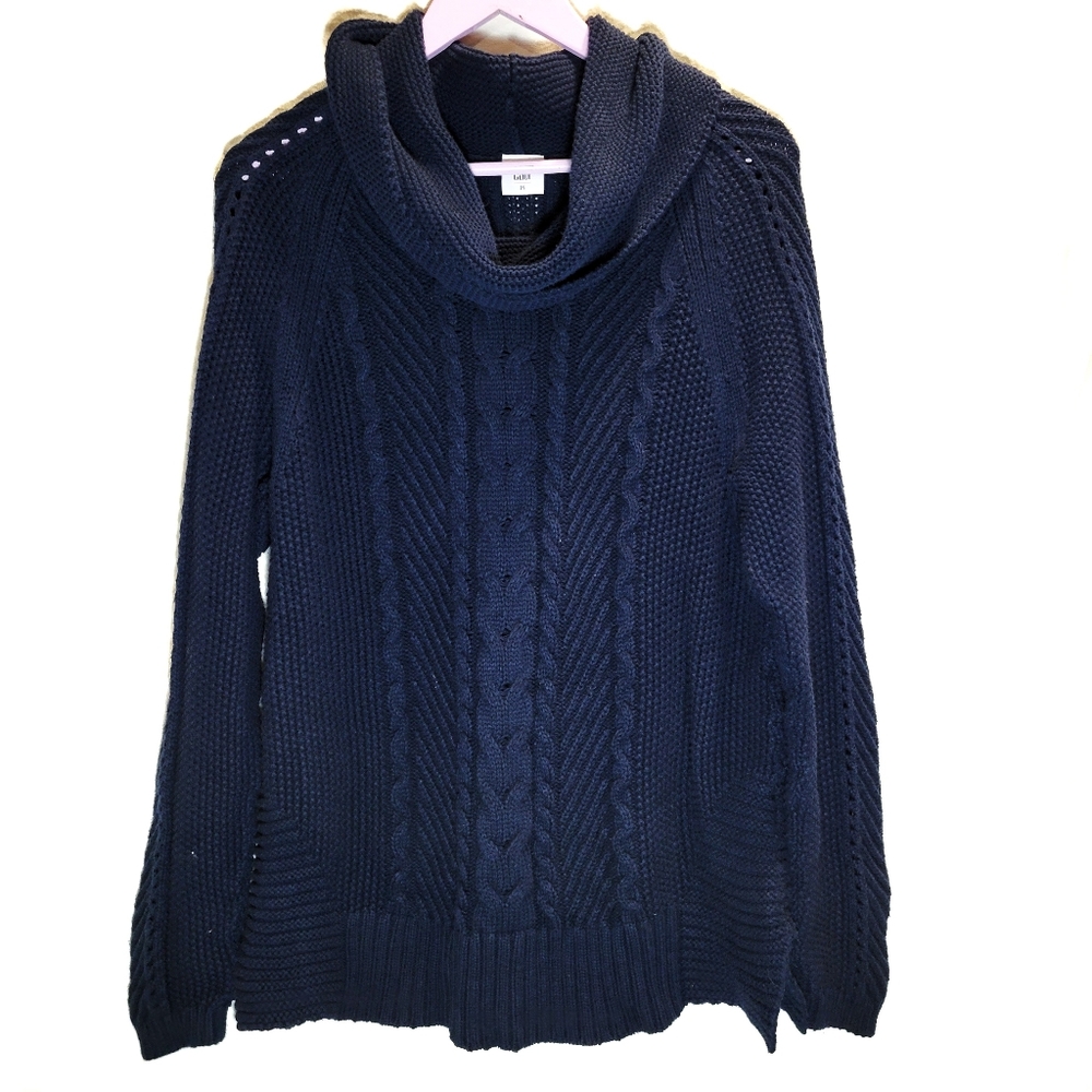 CAbi Cowl Neck Turtleneck Nazt Cable Knit Sweater Size Medium